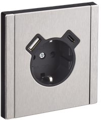 FORTE&PIANO Розетка 1-местная с заземлением с защитными шторками винтовое крепление 16А USB A+C 18Вт FP747M металл никель IEK