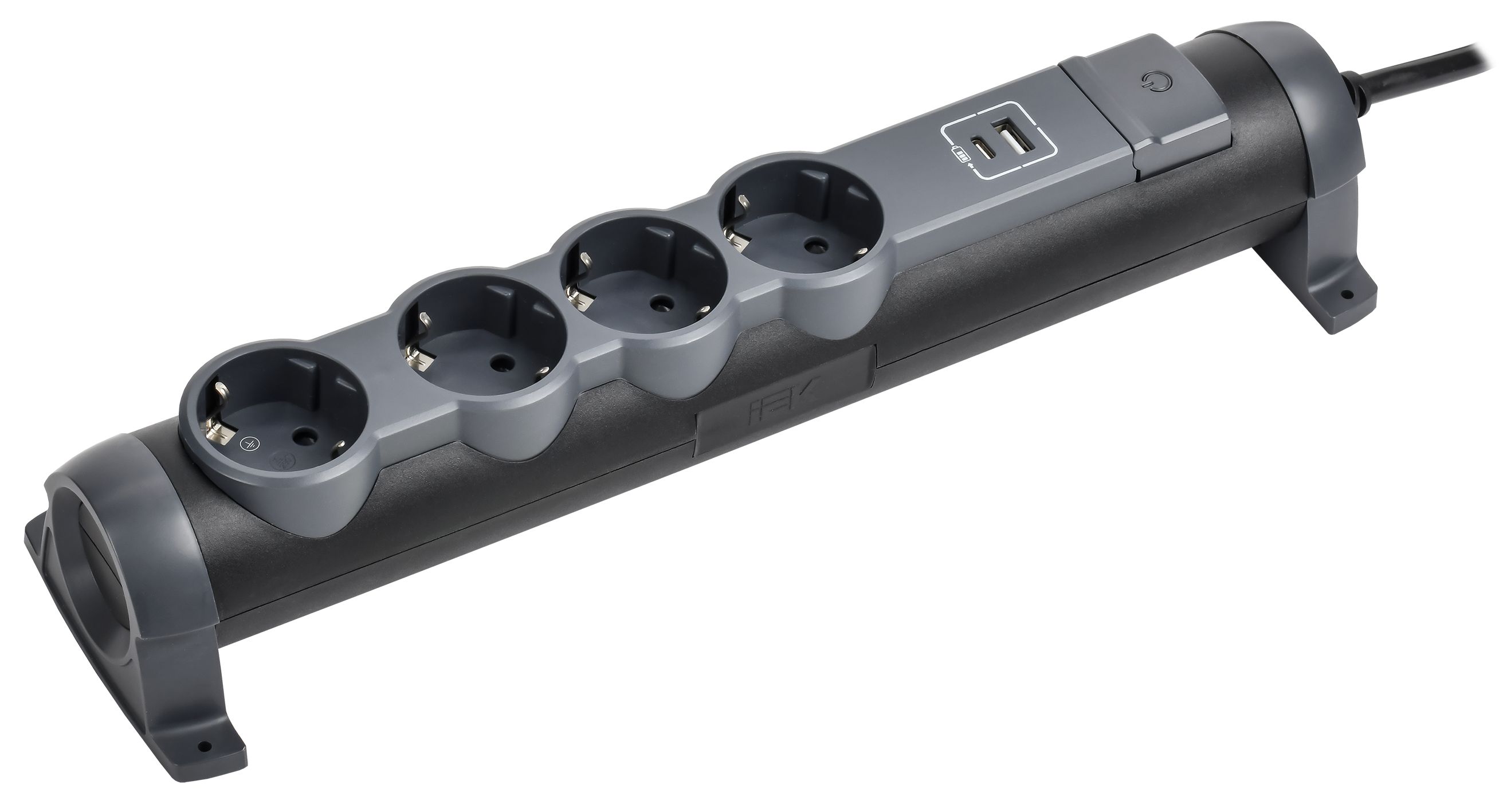 COMFORT Удлинитель У04К 4 места 2P+PE 1,5м 3х1,5мм2 16А USB A+C 20Вт черный IEK