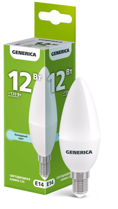 Лампа светодиодная C35 свеча 12Вт 230В 6500К E14 GENERICA