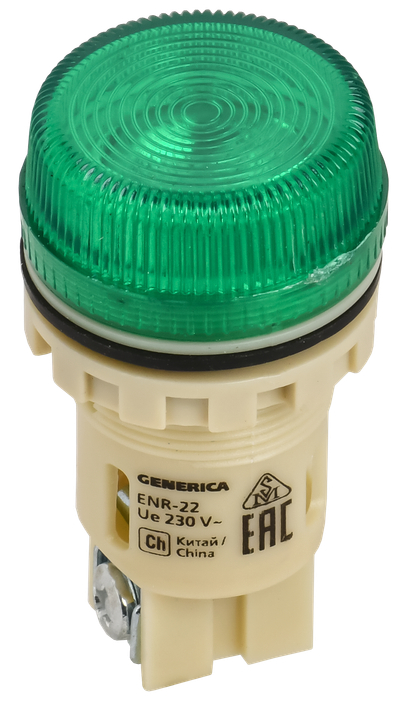 Лампа ENR-22 сигнальная d22мм зеленая неон/240В цилиндр GENERICA