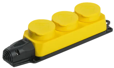 РБ33-1-0m Triple socket (block) with protective covers OMEGA IP44 yellow rubber IEK