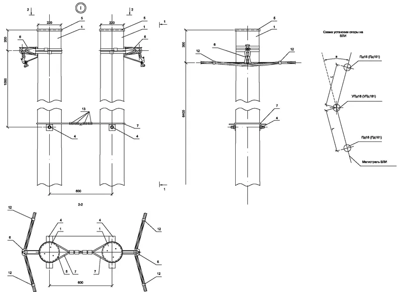 Опора УПд18 деревянная угловая промежуточная двухцепная IEK (ASIP-DER ...