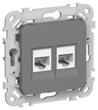 FLITE Розетка 2-местная компьютерная RJ45 категория 5Е UTP РК5е-2-0-ФлМА мокрый асфальт IEK