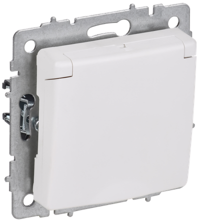 BRITE Розетка 1-местная с заземлением с защитными шторками и крышкой 16А IP20 РСбш10-3-БрАБ арктический белый IEK