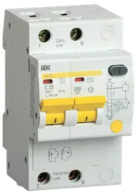 Дифференциальный автоматический выключатель АД12S 2Р 25А 300мА IEK