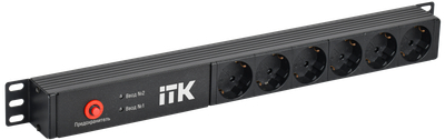 ITK PDU с автоматическим вводом резерва 6 розеток Schuko 1U без шнура 2 входа C14
