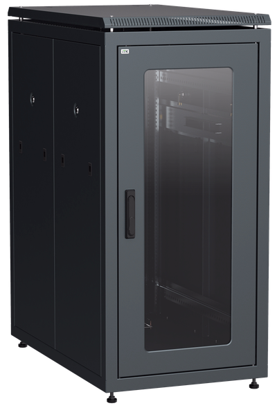 ITK LINEA N Шкаф сетевой 19" 28U 600х1000мм стеклянная передняя дверь черный