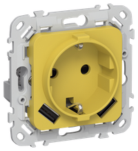 FLITE Розетка 1-местная с заземлением с защитными шторками 16А с USB A+A 3,1А РСЮша11-0-ФлЖК желтый карри IEK