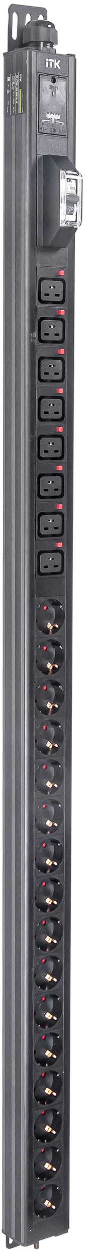 ITK BASE PDU вертикальный PV1102 30U 1 фаза 32А 16 розеток SCHUKO (немецкий стандарт) + 8 розеток C19 без кабеля с клеммной колодкой