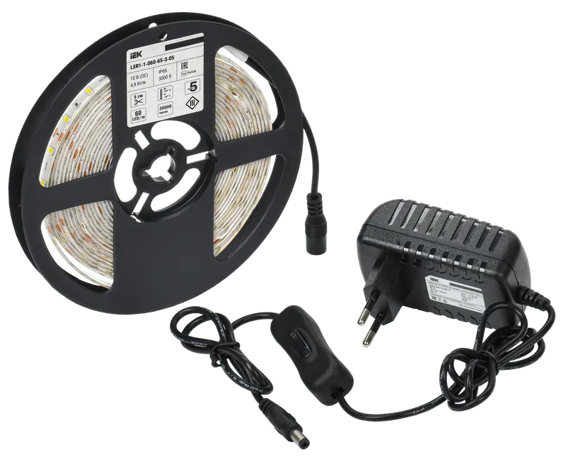 Комплект светодиодной подсветки "Сделай сам" (лента LED 5м LSR-2835WW60-4,8-IP65-12В + драйвер + выключатель) IEK