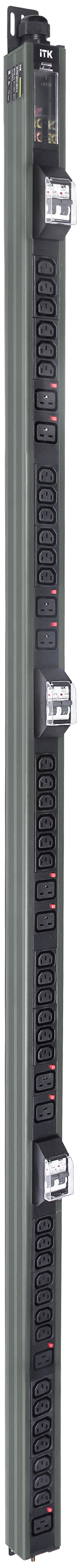 ITK BASE PDU вертикальный PV1113 45U 3 фазы 32А 38 розеток C13 + 10 розеток C19 с клеммной колодкой и кабелем 6м вилка IEC60309 (промышленная) серый