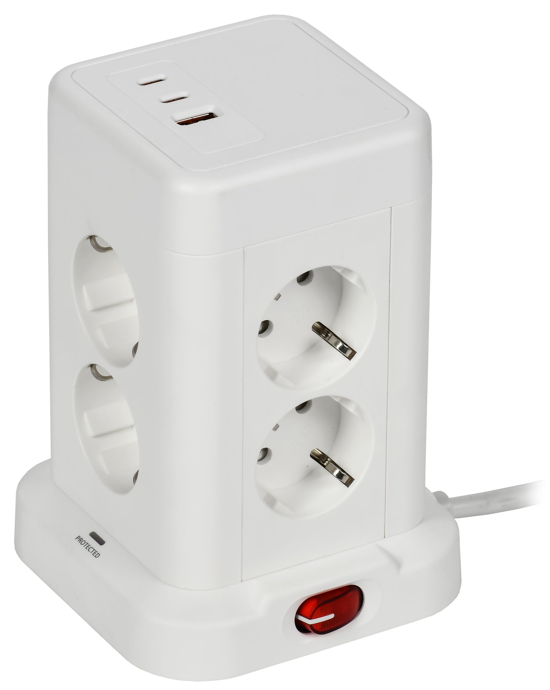 DOMINIC Удлинитель У08K 8 мест 2P+PE 1,5м 3х1,0мм2 16А/250В USB A+C 20Вт белый IEK