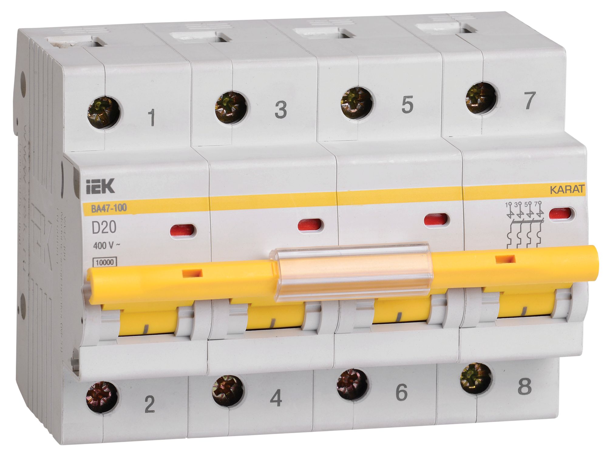KARAT Автоматический выключатель ВА47-100 4P D 20А 10кА IEK (MVA40-4-020-D)