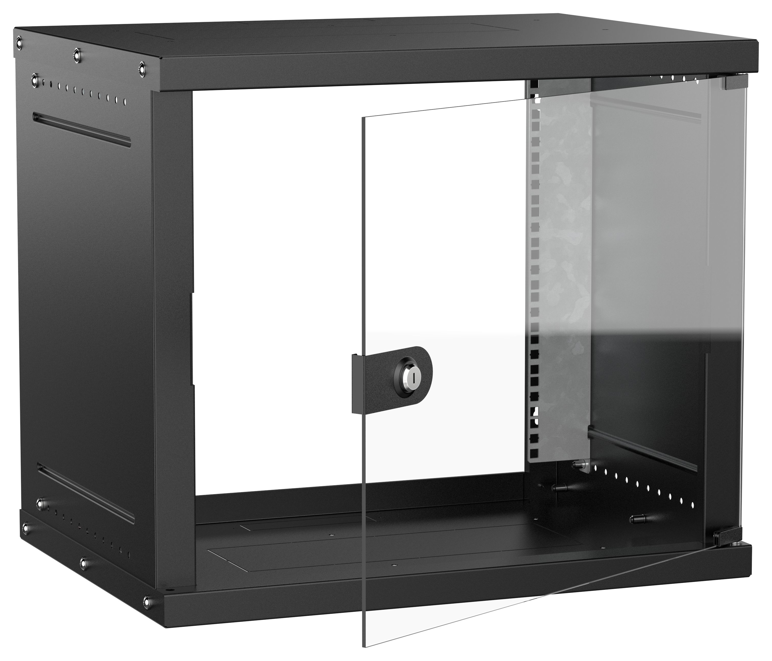 Шкаф настенный 19" 9U 600х450мм стеклянная дверь черный GENERICA (LWE5-09U64-GF-G)