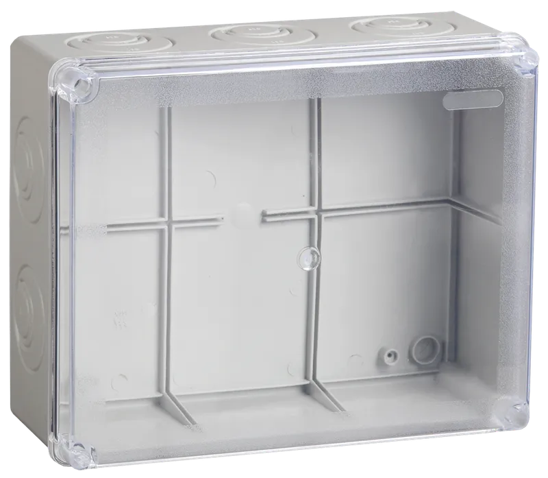 KM41276 pull box for surface installation 240x195x90 mm IP55 (RAL7035, transparent cover, cable glands 5 pcs.)