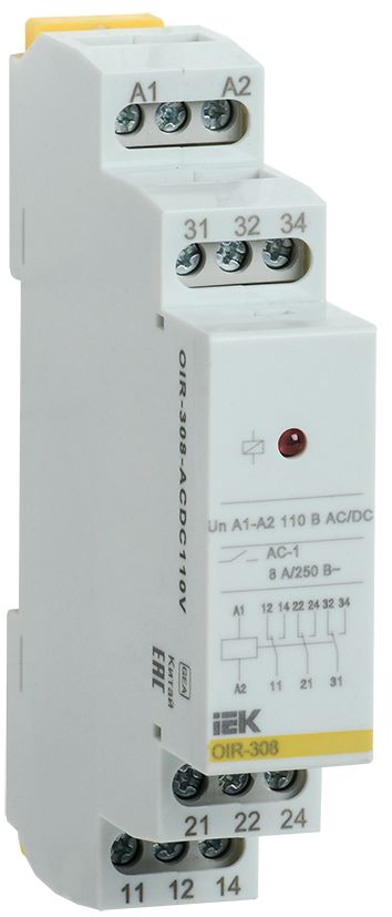 Реле промежуточное модульное OIR 3 контакта 8А 110В AC/DC IEK (OIR-308-ACDC110V)