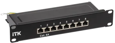 Коммутационные панели или патч-панели являются важнейшей частью любой СКС и IT-инфраструктуры здания и сооружения с большим количеством информационных розеток и терминальных портов конечных пользователей, которые необходимо коммутировать на порты активного сетевого оборудования, размещенного в серверных и распределительных узлах.

В зависимости от способа крепления, масштабности кабельной системы, типа сети ITK изготавливает патч-панели для монтажа в 10-дюймовый конструктив, по количеству портов: 8-, 12-, категорий: 5E, 6, 6A, в экранированном исполнении и без защитного экрана.

Патч-панели для монтажа в шкаф 10" (254мм) имеют отверстия с левой и правой стороны для крепления на профиль, производятся высотой 0,5 или 1 юнит. На передней стороне все патч-панели ITK имеют специальную площадку для дополнительной маркировки и цифровую нумерацию портов. На обратной стороне модули IDC имеют цветовую и цифровую нумерацию. Также для облегчения монтажа и укладки кабелей выпускаются модификации с кабельным органайзером.

Патч-панели соответствуют международным стандартам UL 1863, ISO/IEC 11801:2002, TIA/EIA-568-B, кодировка проводников в соответствии с T568B и A.
Поставляются в картонной коробке с крепежом.