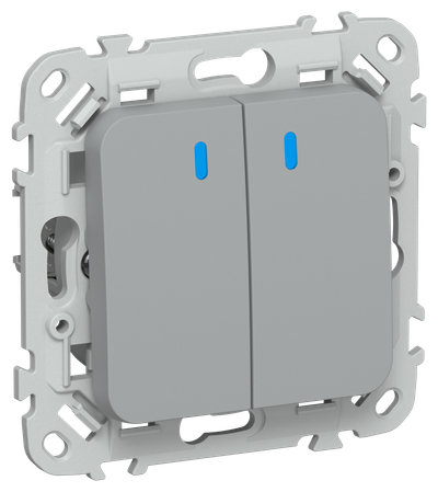 FLITE Выключатель 2-клавишный кнопочный проходной с индикацией 10А ВС62-2-1-ФлС серый IEK