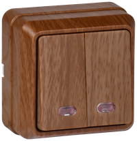 OKTAVA Выключатель 2-клавишный с индикацией для открытой установки 10А ВС20-2-1-ОД дуб GENERICA