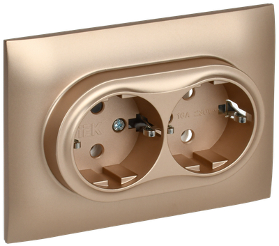 SKANDY Розетка 2-местная с заземлением без защитных шторок 16А в сборе SK-R08Sa песочный IEK