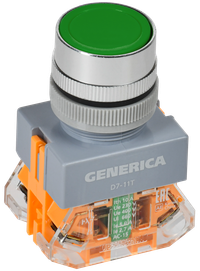 Кнопка управления D7-11T d=22мм 1NC+1NO с фиксацией зеленая GENERICA