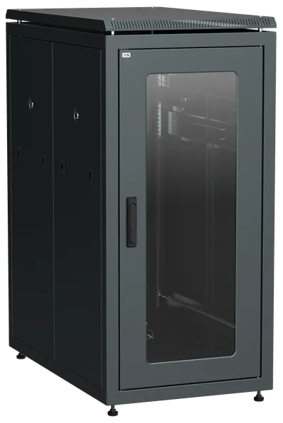 ITK LINEA N Шкаф сетевой 19" 24U 600х1000мм стеклянная передняя дверь задняя перфорированная черный