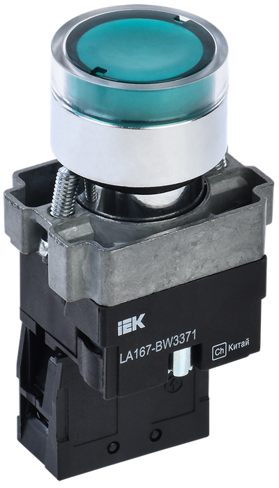 Кнопка управления LA167-BW3371 d=22мм RC 1з с подсветкой зеленая IEK