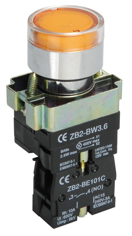 Кнопка управления LAY5-BW3561 с подсветкой желтый 1NO IEK (BBT50-BW-K05)
