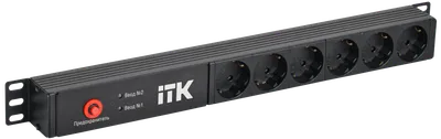 ITK PDU с автоматическим вводом резерва 6 розеток Schuko 1U без шнура 2 входа C14