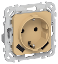 FLITE Розетка 1-местная с заземлением с защитными шторками 16А с USB A+A 3,1А РСЮша11-0-ФлШм шамуа IEK