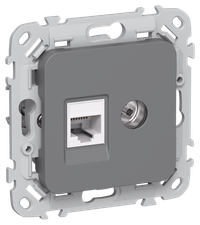 FLITE Розетка 2-местная RJ45/TV категория 5Е UTP РКТВ5е-2-0-ФлМА мокрый асфальт IEK