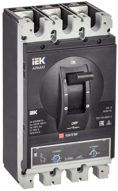 ARMAT Автоматический выключатель в литом корпусе 3P типоразмер I 100кА 500А расцепитель термомагнитный регулируемый IEK