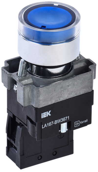 Кнопка управления LA167-BW3671 d=22мм RC 1NO с подсветкой синяя IEK