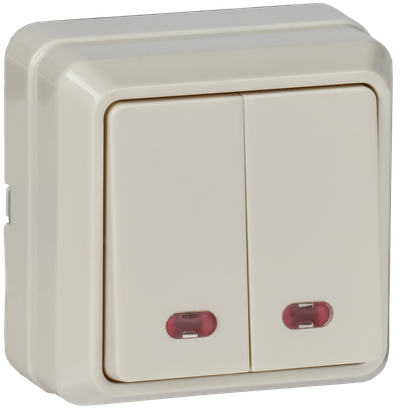 OKTAVA Выключатель 2-клавишный с индикацией для открытой установки 10А ВС20-2-1-ОКм кремовый GENERICA