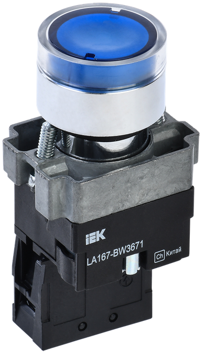 Кнопка управления LA167-BW3671 d=22мм RC 1NO с подсветкой синяя IEK