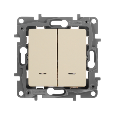 ETIKA Переключатель 2-клавишный с подсветкой/индикацией схема 6/2L 10АХ безвинтовые зажимы слоновая кость