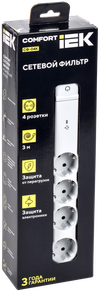 COMFORT Фильтр сетевой СФ-04К 16А 3м 3х1,5мм2 белый IEK1