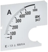 Шкала сменная для амперметра Э47 500/5А класс точности 1,5 72х72мм IEK