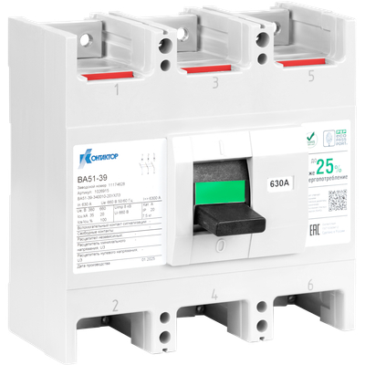 Выключатель автоматический ВА57-39-631810-630А-440DC-2000А-НР24DC-1З2Р Контактор