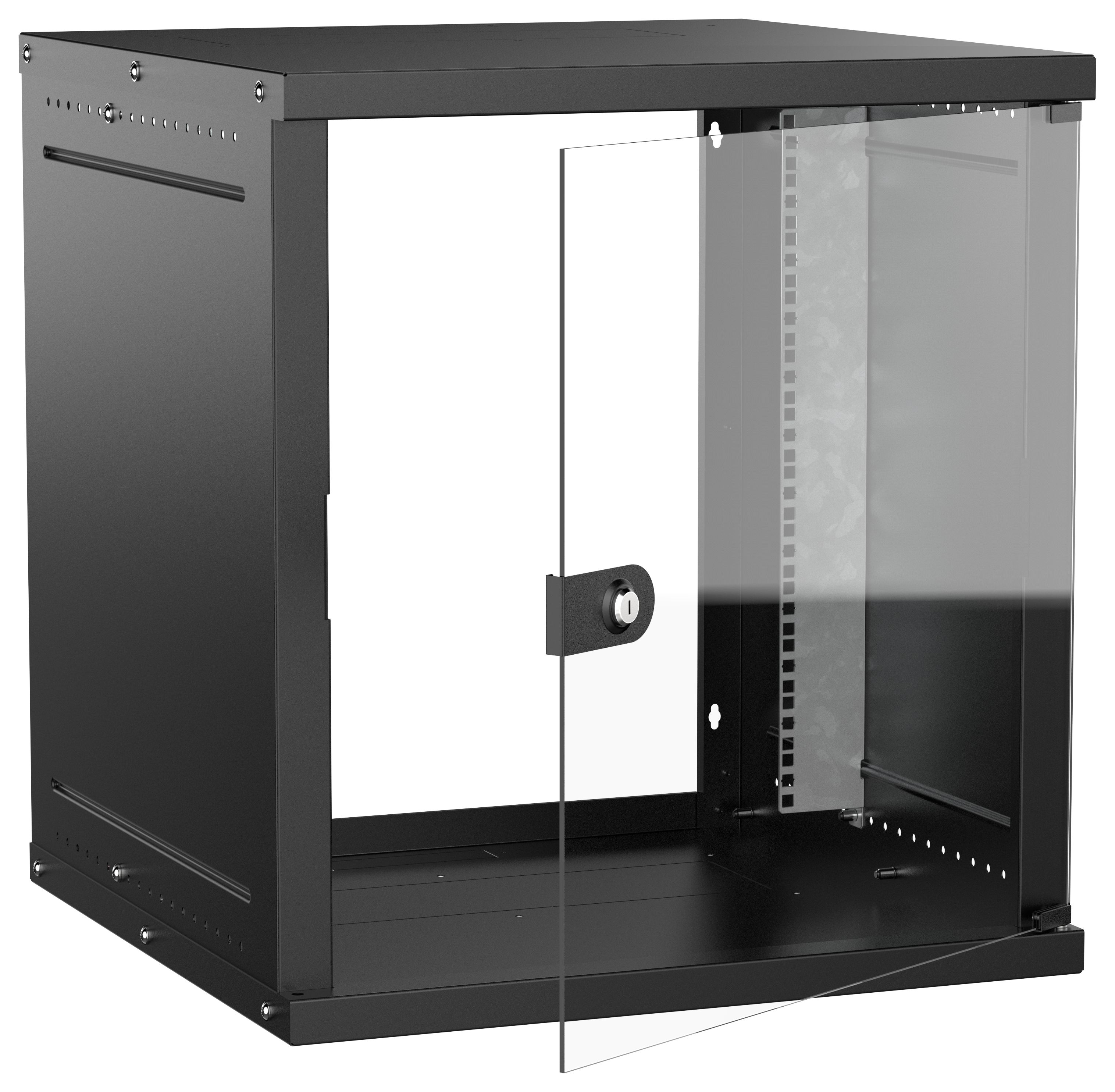 Шкаф настенный 19" 12U 600х600мм стеклянная дверь черный GENERICA (LWE5-12U66-GF-G)