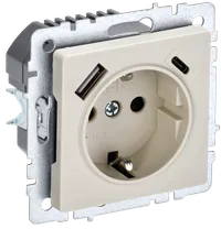 BRITE Socket outlet 1-gang grounded with protective shutters 16A with USB A+C 18W PYush11-1-BrKr beige IEK