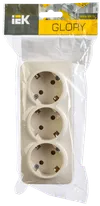 RS23-3-XK Triple socket with grounding contact 16A with opening installation GLORY (cream) IEK1