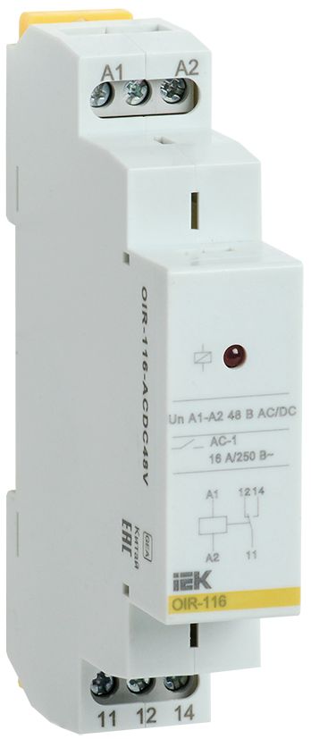 Реле промежуточное модульное OIR 1 контакт 16А 48В AC/DC IEK (OIR-116-ACDC48V)