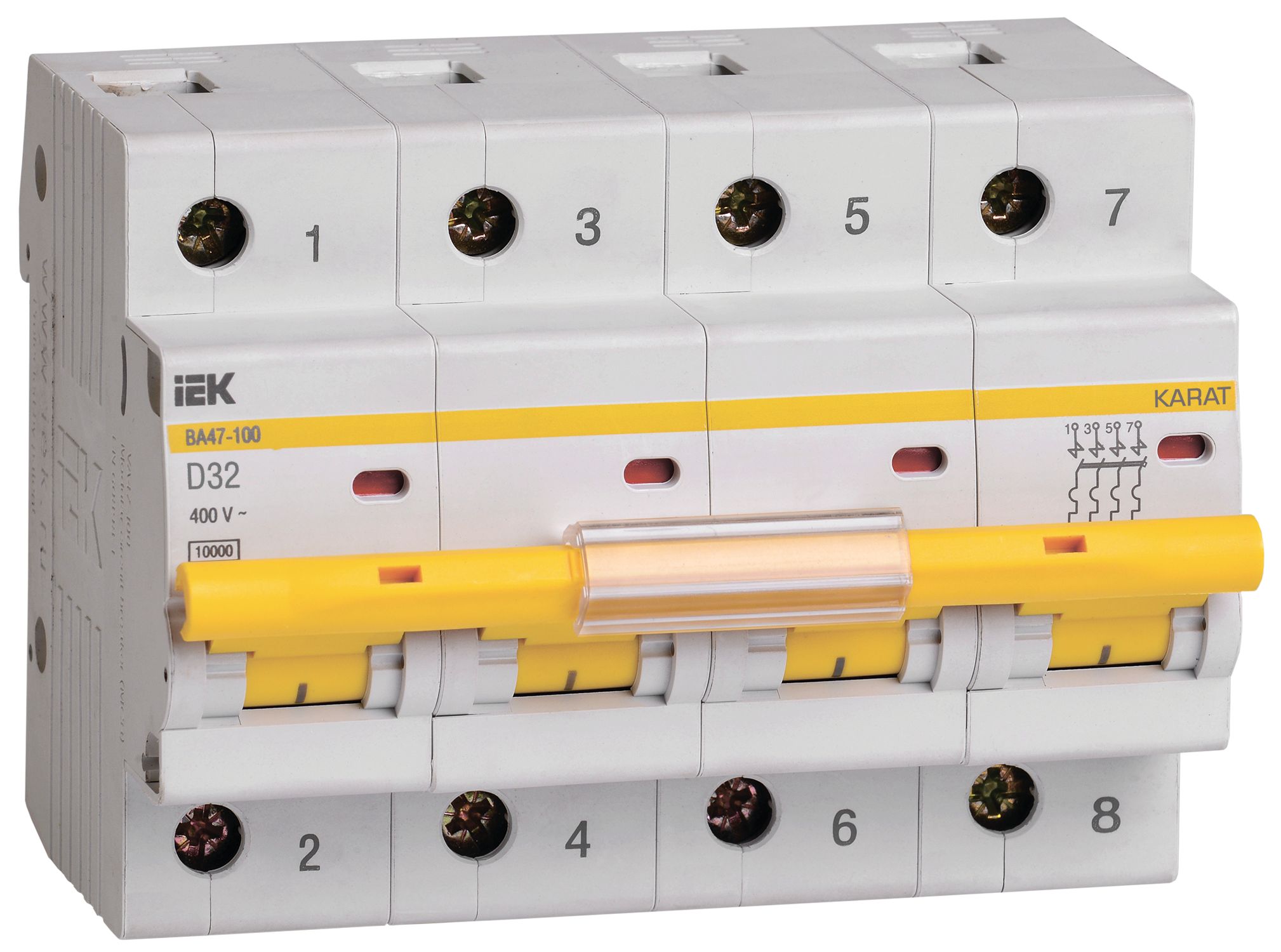 KARAT Автоматический выключатель ВА47-100 4P D 32А 10кА IEK (MVA40-4-032-D)