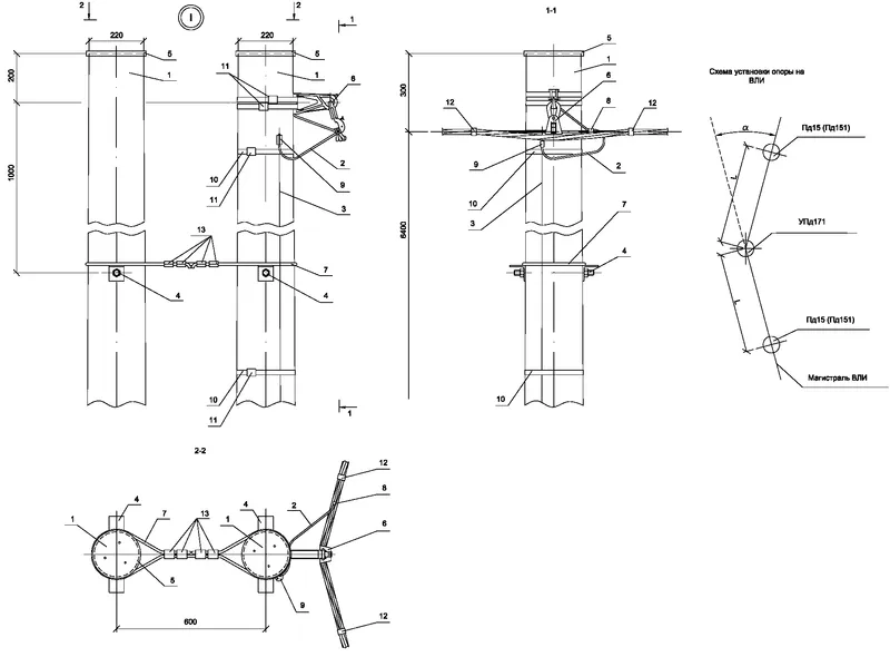 Опора УПд171 деревянная угловая промежуточная одноцепная IEK (ASIP-DER ...