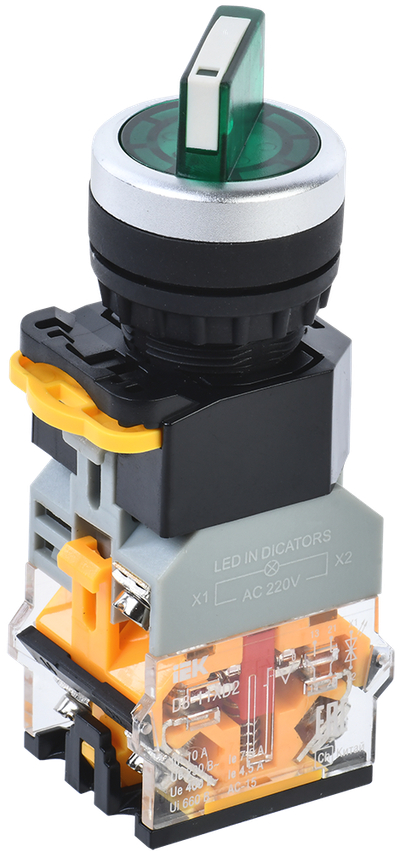Переключатель D8-11XD2 на 2 положения 1NO+1NC с подсветкой зеленый IEK
