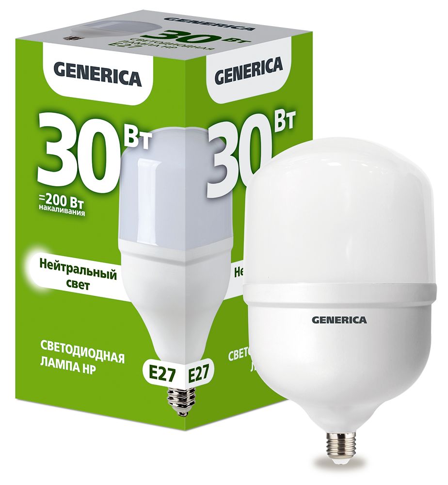 Лампа светодиодная HP 30Вт 230В 4000К E27 GENERICA (LL-HP-30-230-40-E27-G)