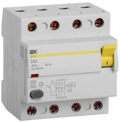 Выключатель дифференциальный (УЗО) ВД1-63 4Р 50А 100мА тип А IEK