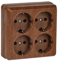 OKTAVA Розетка 4-местная с заземлением для открытой установки 16А РС24-3-ОД дуб GENERICA