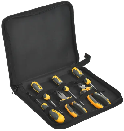 Tool set N-03 series K1 (Master) is a set that is suitable for metalwork and installation work.
The set includes pliers 160mm, side cutters 160mm, Phillips screwdrivers PH1x100, PH2x100; slotted screwdrivers SL4x100, SL5x125.
Handle material – polypropylene and polyvinyl chloride PP+PVC.